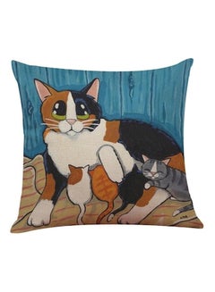 Buy Cat Mother Love Printed Decorative Cushion Blue/White/Black 45x45cm in UAE