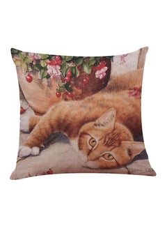 اشتري Cat Printed Decorative Cushion Brown/White 45x45 centimeter في الامارات