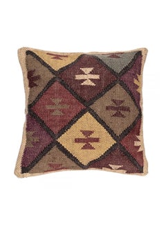 Buy Square Pattern Cushion Polyester Red/Brown/Beige 45x45centimeter in UAE