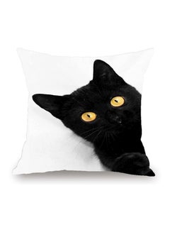 Buy Cat Print Decorative Cushion Cover White/Black/Yellow 45x45cm in UAE