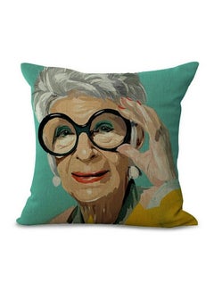 Buy Old Granny Print Decorative Cushion Cover Green/Beige/White 45x45cm in UAE