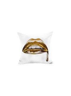 Buy Printed Cushion Cover Polyester White/Gold 45x45cm in UAE