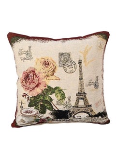 Buy Printed Cushion Cover linen Beige/Brown/Green 45x45cm in UAE