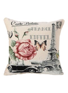 Buy Printed Cushion Cover linen Beige/Black/Red 45x45cm in UAE