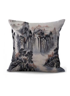 اشتري Mountain And Water Fall Printed Cushion Cover مختلطة رمادي/أسود/بيج 45 x 45 سنتيمتر في الامارات