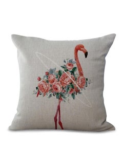 Buy Flamingo Printed Cushion Cover linen White/Red/Green 45x45cm in UAE