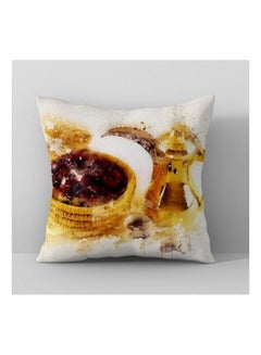 Buy Printed Cushion Cover polyester White/Brown/Yellow in UAE