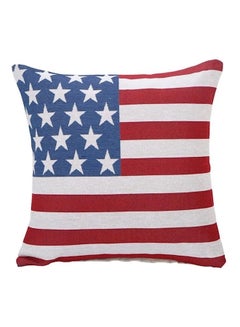 Buy American Flag Prined Cushion Cover linen Red/Blue/White 45x45cm in UAE