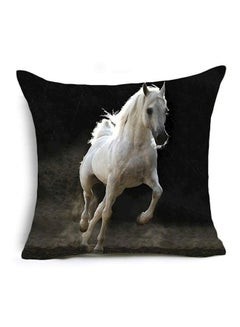 Buy Horse Printed Decorative Cushion Cover Grey/Black 45x45cm in UAE