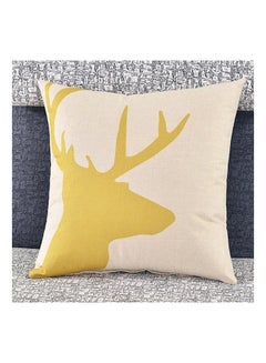 اشتري Deer Printed Cushion Cover كتان Yellow/Beige في الامارات