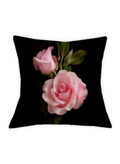 Buy Rose Printed Cushion Cover Combination Black/Pink 45x45cm in UAE