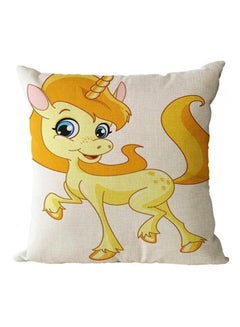 Buy Unicorn Printed Cushion Cover combination Yellow 45x45cm in UAE