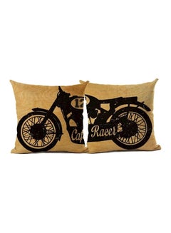 Buy 2-Piece Racing Bike Printed Decorative Cushion Cover Brown/Black 45x45cm in UAE