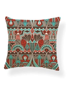 Buy Geometric Printed Cushion Cover combination Red/Brown/Green 45x45cm in UAE