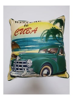 Buy Printed Cushion Cover satin Green/Yellow/Black 45x45cm in UAE