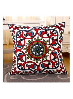 Buy Embroidered Cushion Cover cotton White/Blue/Red 45x45cm in UAE