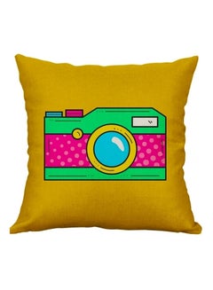 Buy Camera Print Decorative Cushion Cover Yellow/Green/Pink 45x45cm in UAE