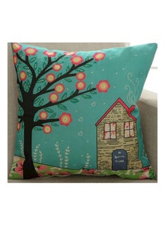 اشتري Cartoon House And Tree Print Decorative Cushion Cover أخضر / أحمر / أصفر 45x45 سنتيمتر في الامارات