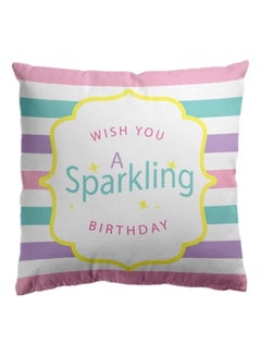 Buy Happy Birthday Printed Cushion Cover cotton White/Pink/Green 45x45cm in UAE