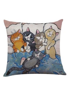 Buy Cat Nap Printed Decorative Cushion Blue/White/Grey 45x45cm in UAE