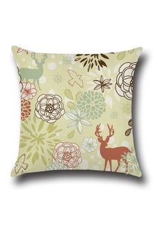 Buy Floral Printed Cushion Cotton Green/Brown/White 45x45cm in UAE