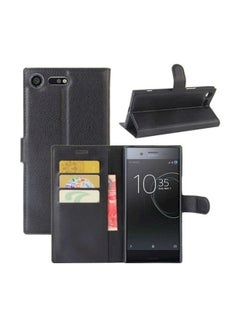 Buy Flip cover for Sony Xperia XZ Premium leather stand Case shockproof cover with Card Slots and Wallet Black in UAE