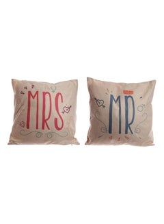 Buy 2-Piece Printed Cushion Set polyester Beige/Red/Blue 43x43cm in UAE