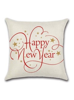 Buy Happy New Year Printed Cushion cotton White/Red/Gold in UAE