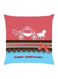 Buy Happy Anniversary Printed Cushion polyester Red/Blue/White 40x40cm in UAE