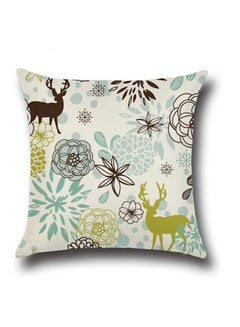 Buy Floral Printed Cushion cotton White/Green/Brown 45x45cm in UAE