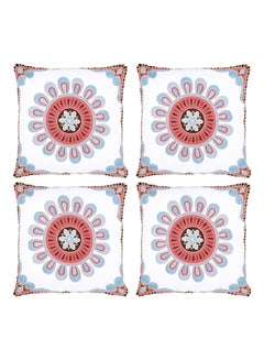 Buy 4-Piece Flower Embroidered Cushion cotton White/Red/Blue 45x45cm in UAE