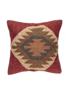 Buy Square Pattern Cushion polyester Red/Brown/Grey 45x45cm in UAE