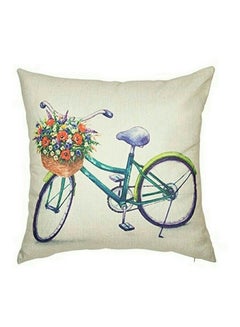 اشتري Flower Cycle Printed Decorative Cushion Cover بيج/ أزرق/ أحمر 45x45 سنتيمتر في الامارات