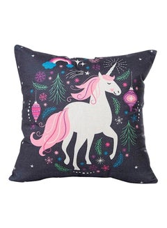 Buy Unicorn Printed Cushion Cover combination Black/White/Pink 45x45cm in UAE