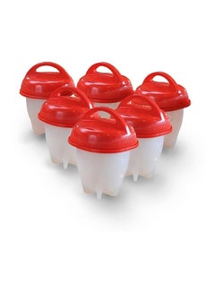 Buy 6-Piece Silicone Egg Boil Set White/Red in UAE