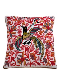 Buy Embroidered Cushion Cover linen White/Red/Green in UAE