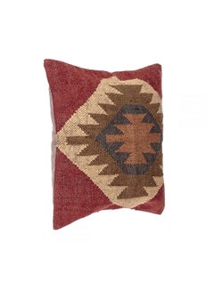 Buy Square Pattern Cushion Polyester Red/Brown/Grey 45x45centimeter in UAE