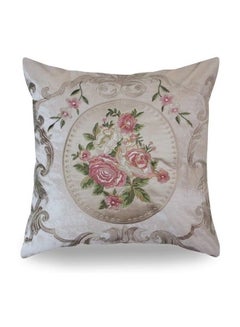 اشتري Embroidery Decorative Cushion بيج / وردي / أخضر 50x50 سنتيمتر في الامارات