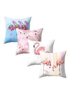 Buy 4-Piece Flamingo Pattern Pillow Set Linen Pink/Blue/White in UAE