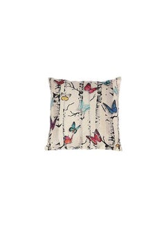 Buy Butterfly Printed Cushion Cover cotton Beige/Red/Blue 16X16inch in UAE