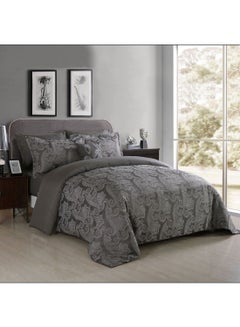 Buy 7-Piece Luxury Jacquard Comforter Set Microfiber Grey 270 x 240centimeter in UAE