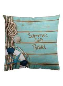 Buy Sea Sailing Anchor Printed Cushion Cover Blue/Brown/White in UAE