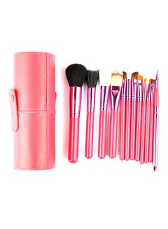 Buy 12-Piece Makeup Brush Set With Cylinder Case Red in Saudi Arabia