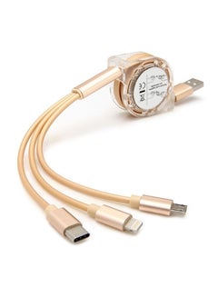 Buy 3 In 1 Universal Stretchable 3A Fast Charging Cable, For Iphone / Android / Samsung / Huawei / Xiaomi / Oppo / Vivo Gold in UAE