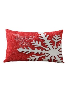 Buy Tree Snowflake Printed Pillow Case Linen White/Red 45 x 75cm in UAE