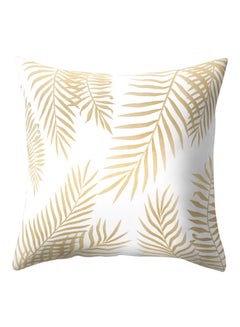 Buy Golden Tone Leaves Print Pillow Cushion Case White/Gold 45x45centimeter in UAE