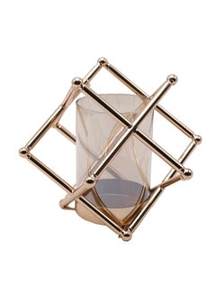 Buy Metallic Pillar Candle Holder Gold/Clear 24 x 24 x 21cm in UAE