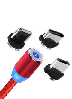 اشتري كابل Micro USB مغناطيسي بتصميم دائري 3 في 1 لمزامنة البيانات والشحن أحمر/أزرق في السعودية