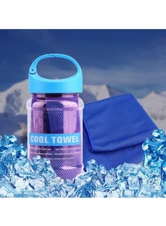 Buy Breathable Cooling Towel With Storage Bottle Blue 100x30cm in Saudi Arabia