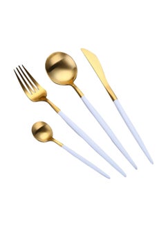 Buy 4-Piece Stainless Steel Cutlery Set White/Gold in UAE